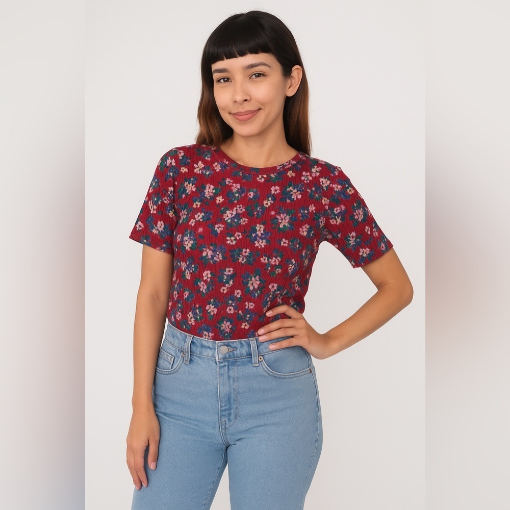 REITMANS | Lifestyle Multicolor Ditsy Floral Ribbed Tee Vintage